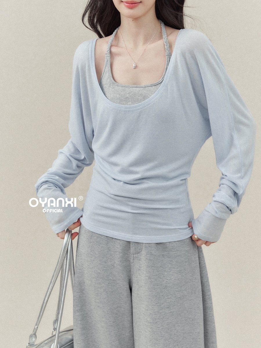 OYANXI ホルターネックベスト×長袖Tシャツ レイヤードセット