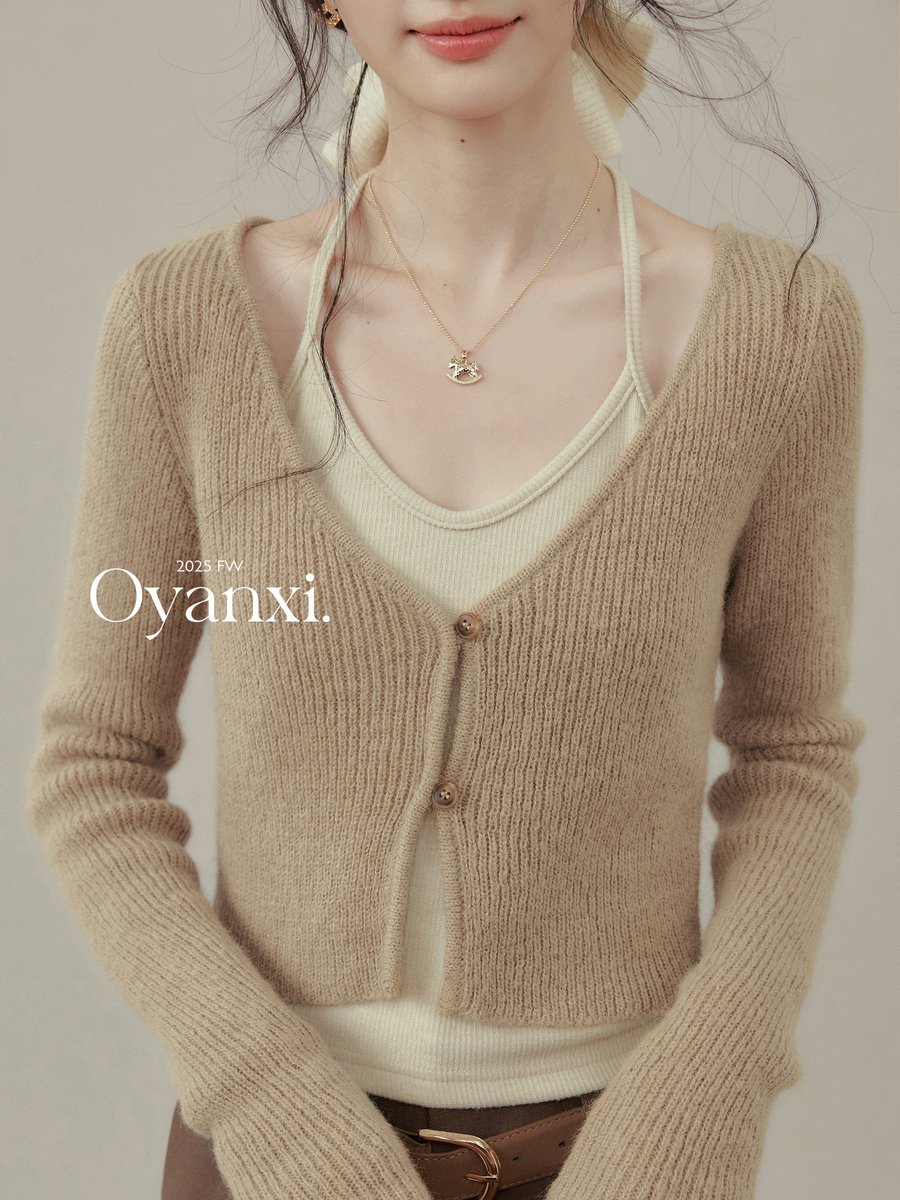 OYANXI ショート丈 ニットカーディガン＆キャミソール 2点セット