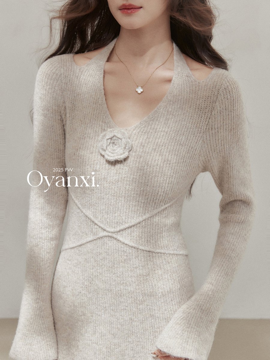 OYANXI ホルターネック ウエストシェイプ ニットワンピース
