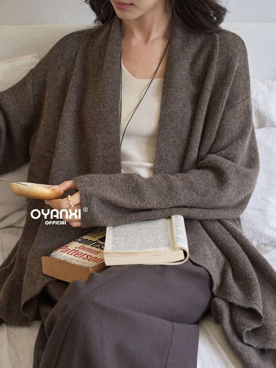 OYANXI ショールカラー ワイドスリーブ アシンメトリーヘム ニットカーディガン