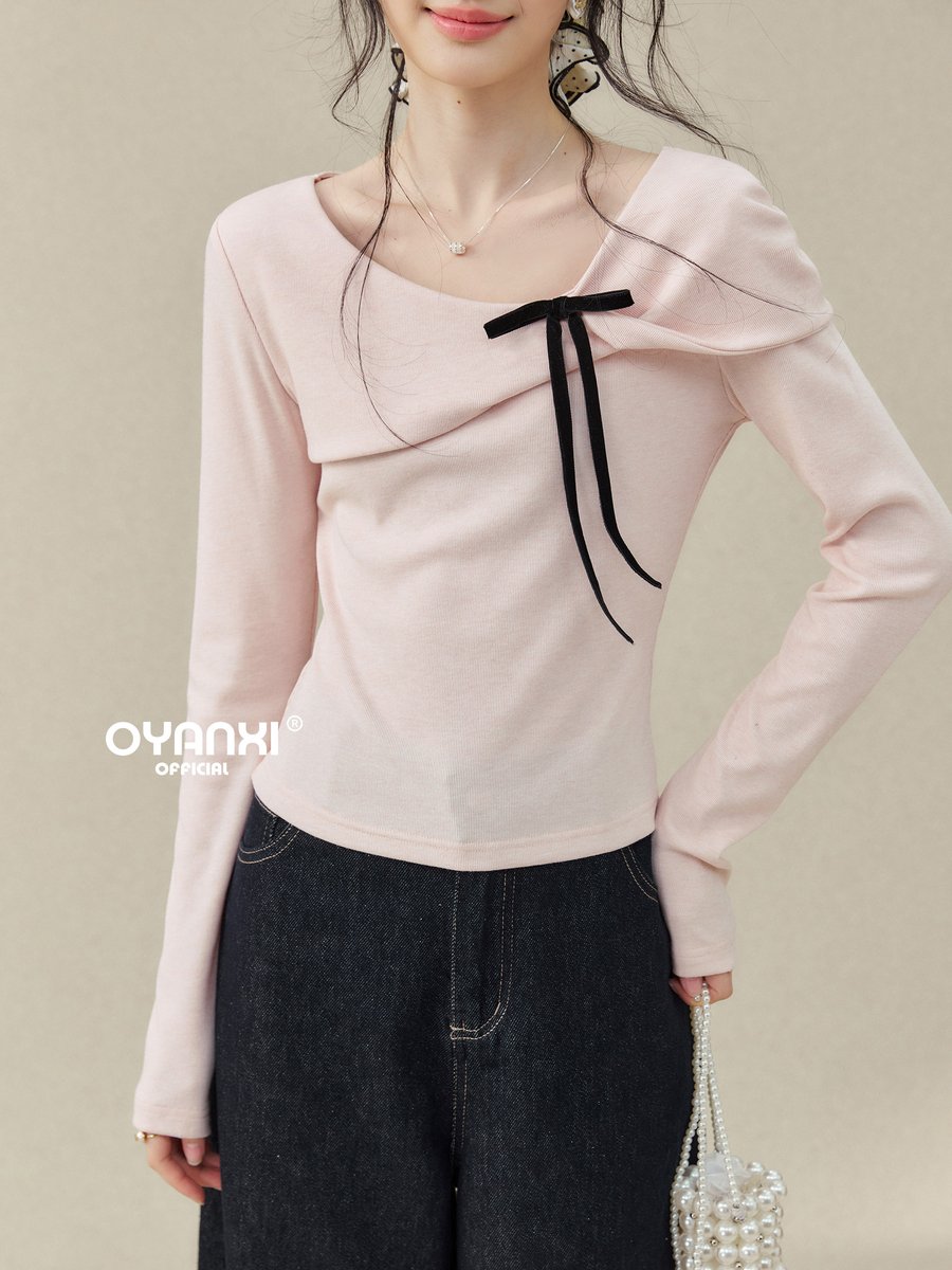 OYANXI リボン フィット 長袖Tシャツ