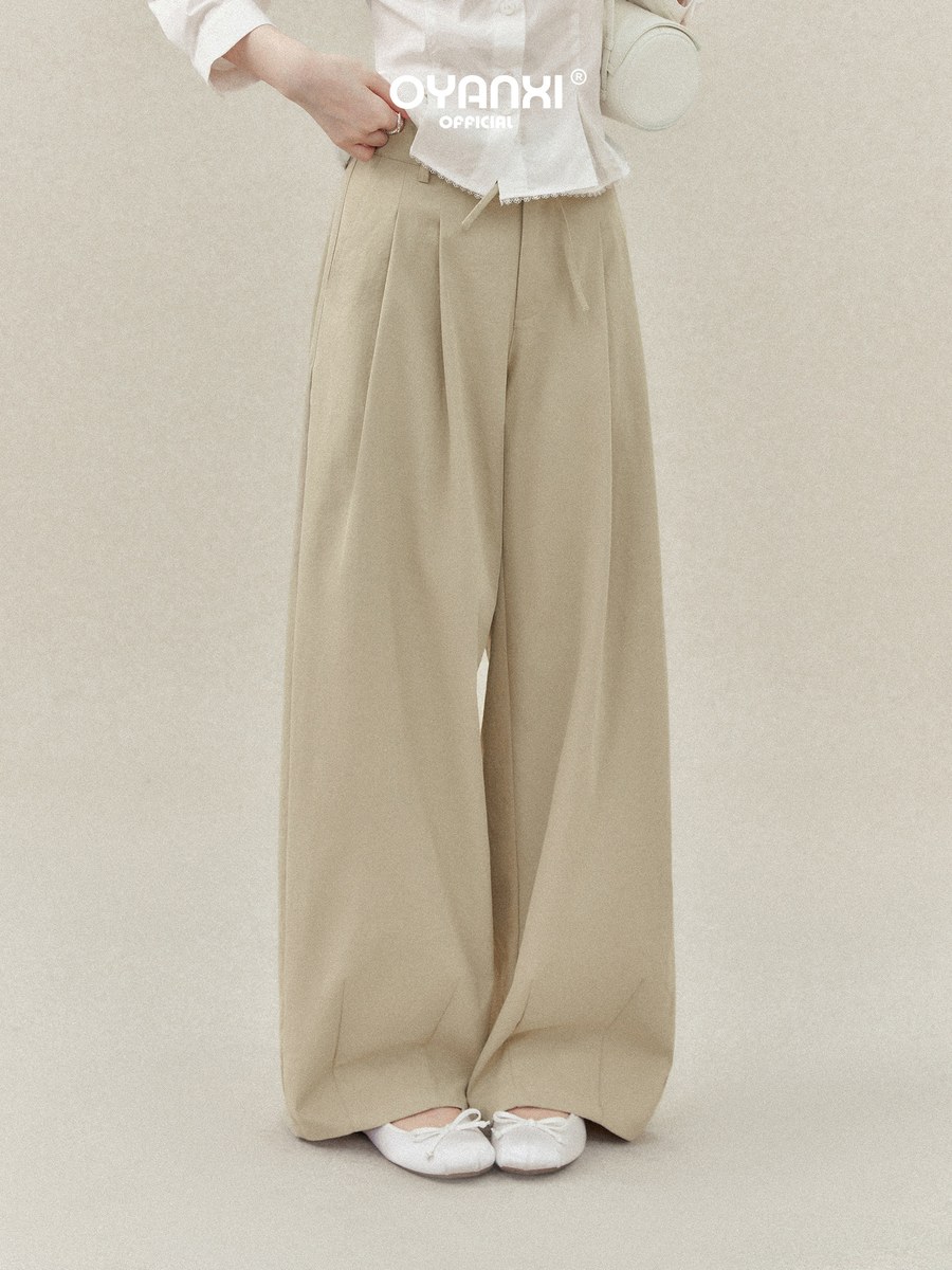 OYANXI ハイウエスト とろみ ワイドストレートパンツ