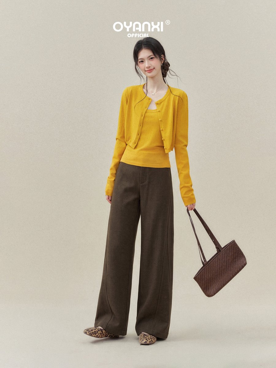 OYANXI 落ち感 ハイウエスト ストレートワイドパンツ