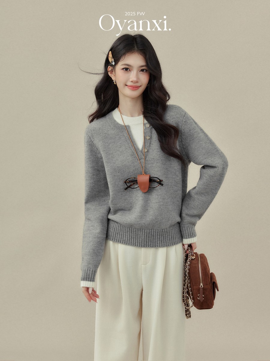 OYANXI フェイクレイヤード 切り替え リラックスニット