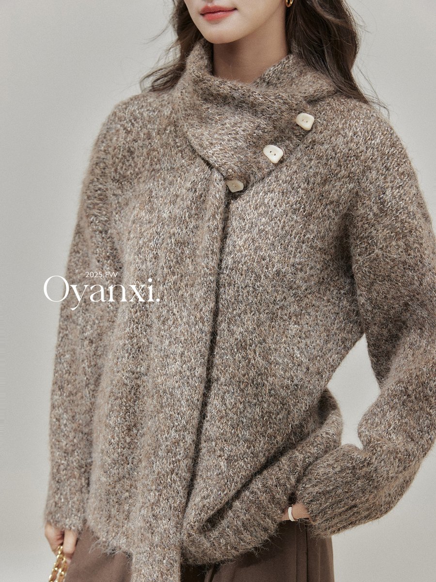 OYANXI Vネック ふんわりニット スヌード付き