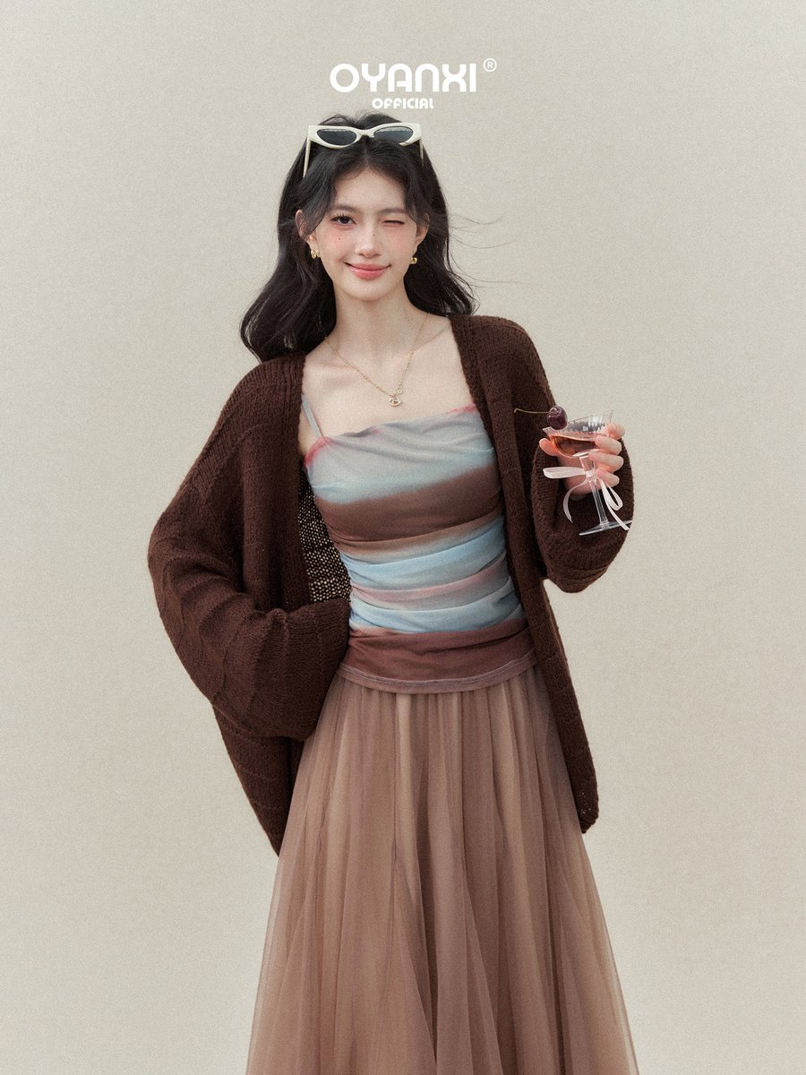 OYANXI ミックスカラー キャミソール＆ニットカーディガン 2点セット