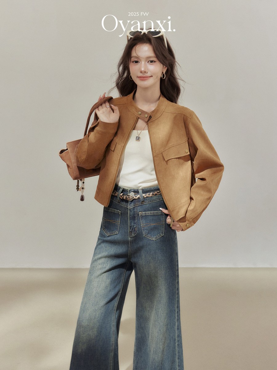OYANXI レトロ ゆったり ショートジャケット ブラウン