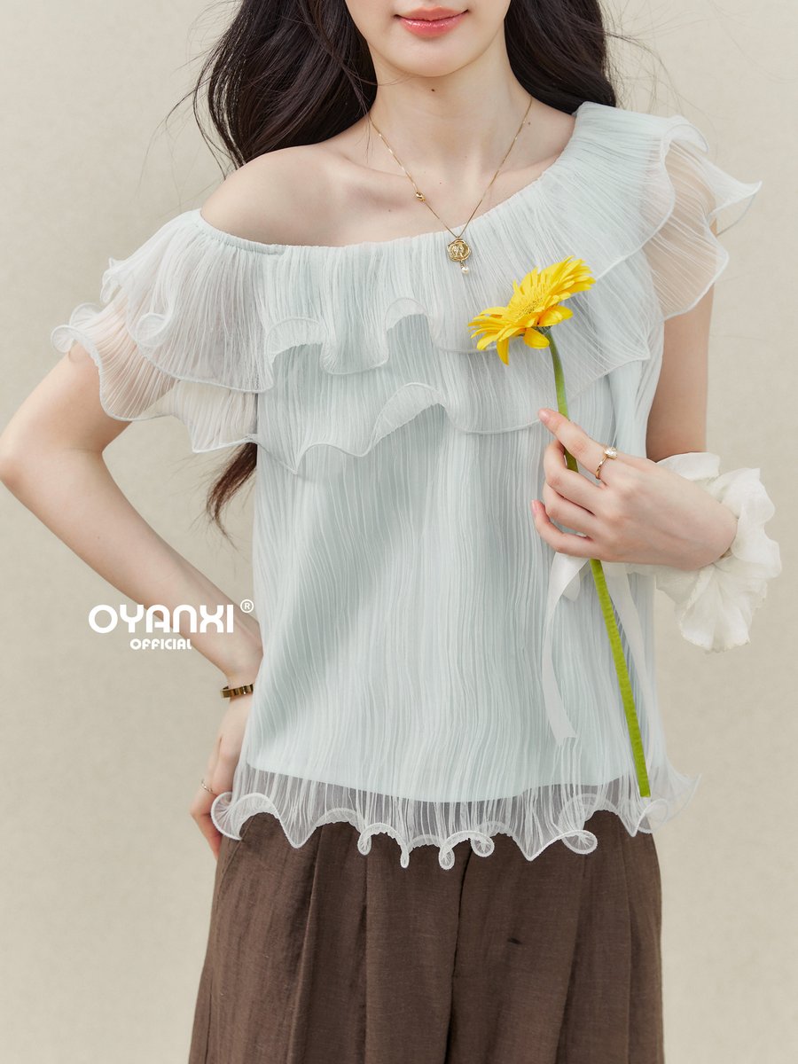 OYANXI ワンショルダー フリルデザイン 半袖ブラウス