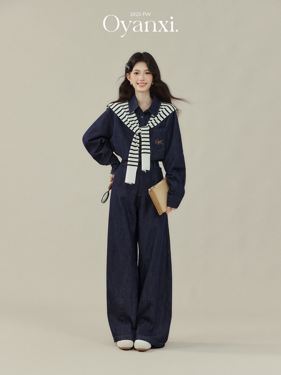 OYANXI ショール付き デニム 3点セットアップ
