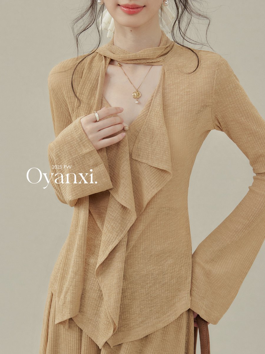 OYANXI リボンタイ 長袖Tシャツ＆スカート セットアップ