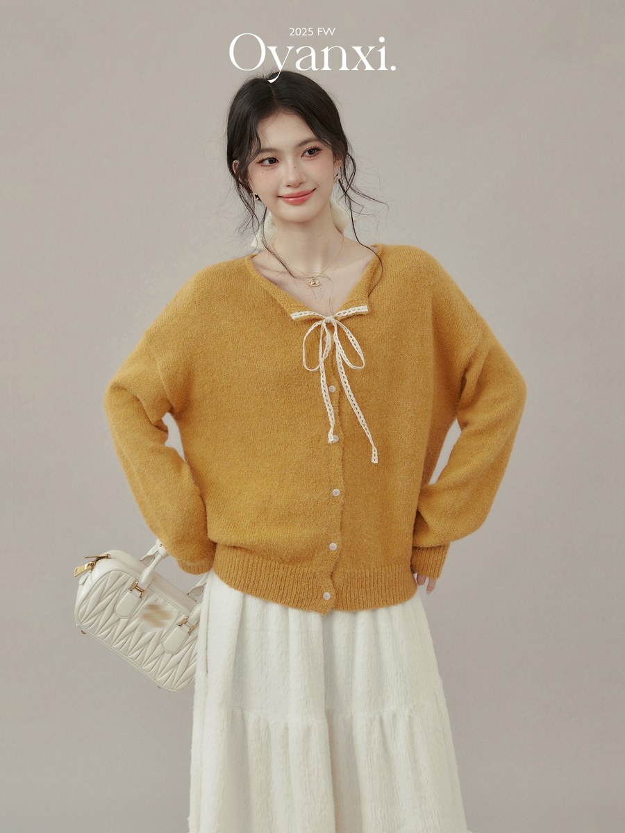 OYANXI レーストリム ふんわり ニットカーディガン