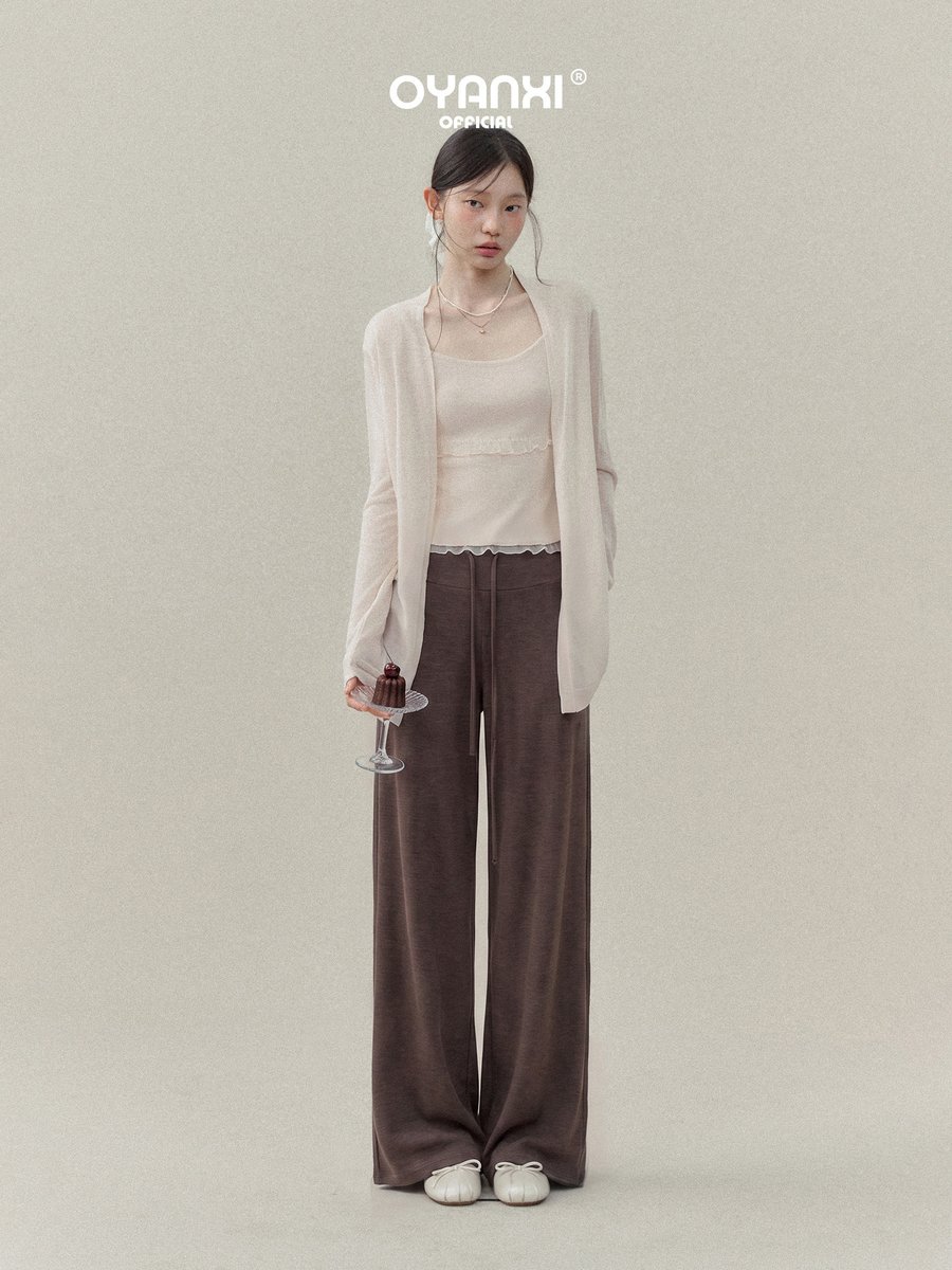 OYANXI ハイウエスト ストレート ドレープパンツ
