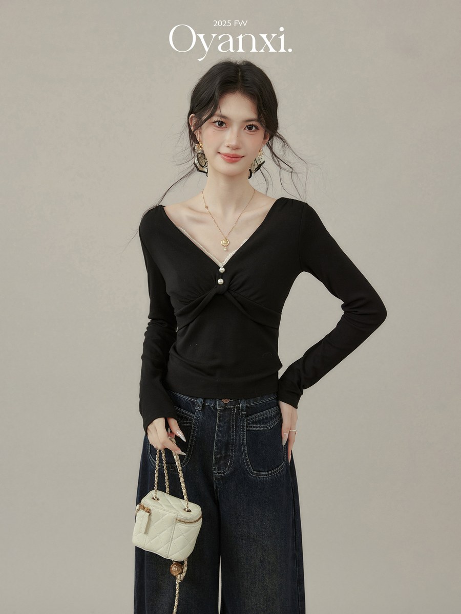 OYANXI Vネック 長袖カットソー