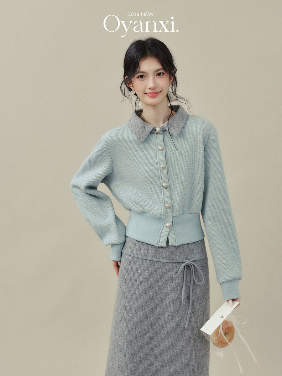 OYANXI 襟付き ショートカーディガン＆ストレートスカート セットアップ
