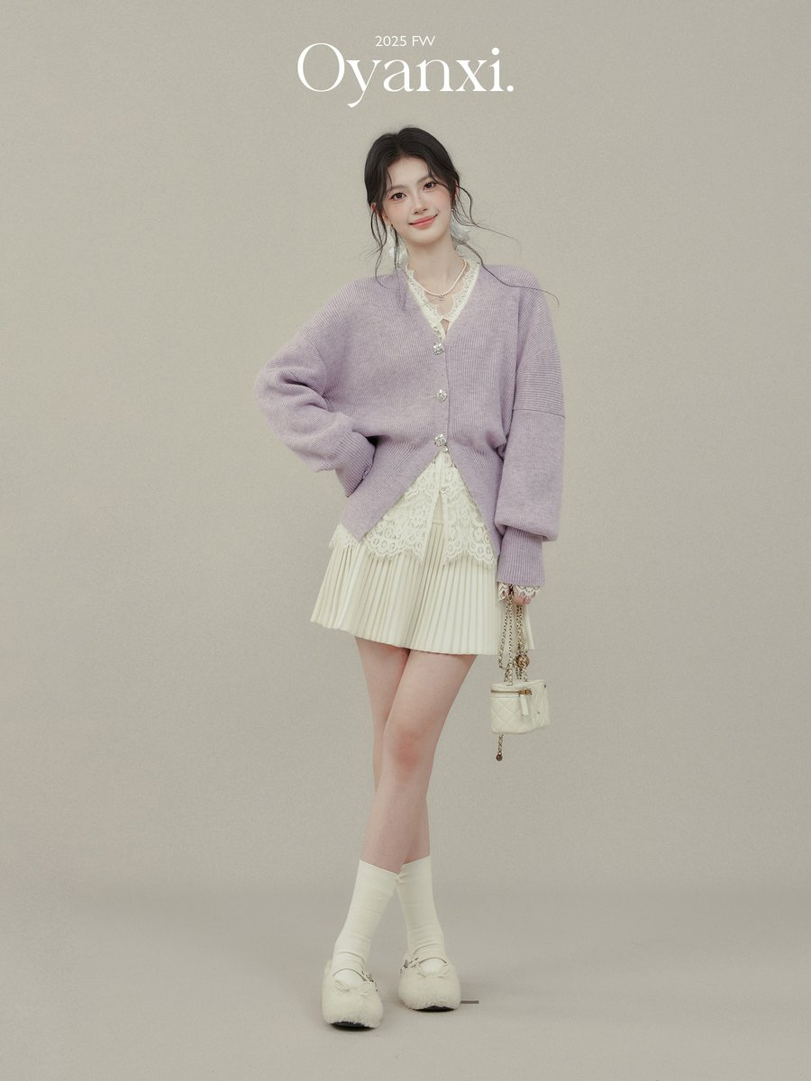 OYANXI Vネック ニットカーディガン