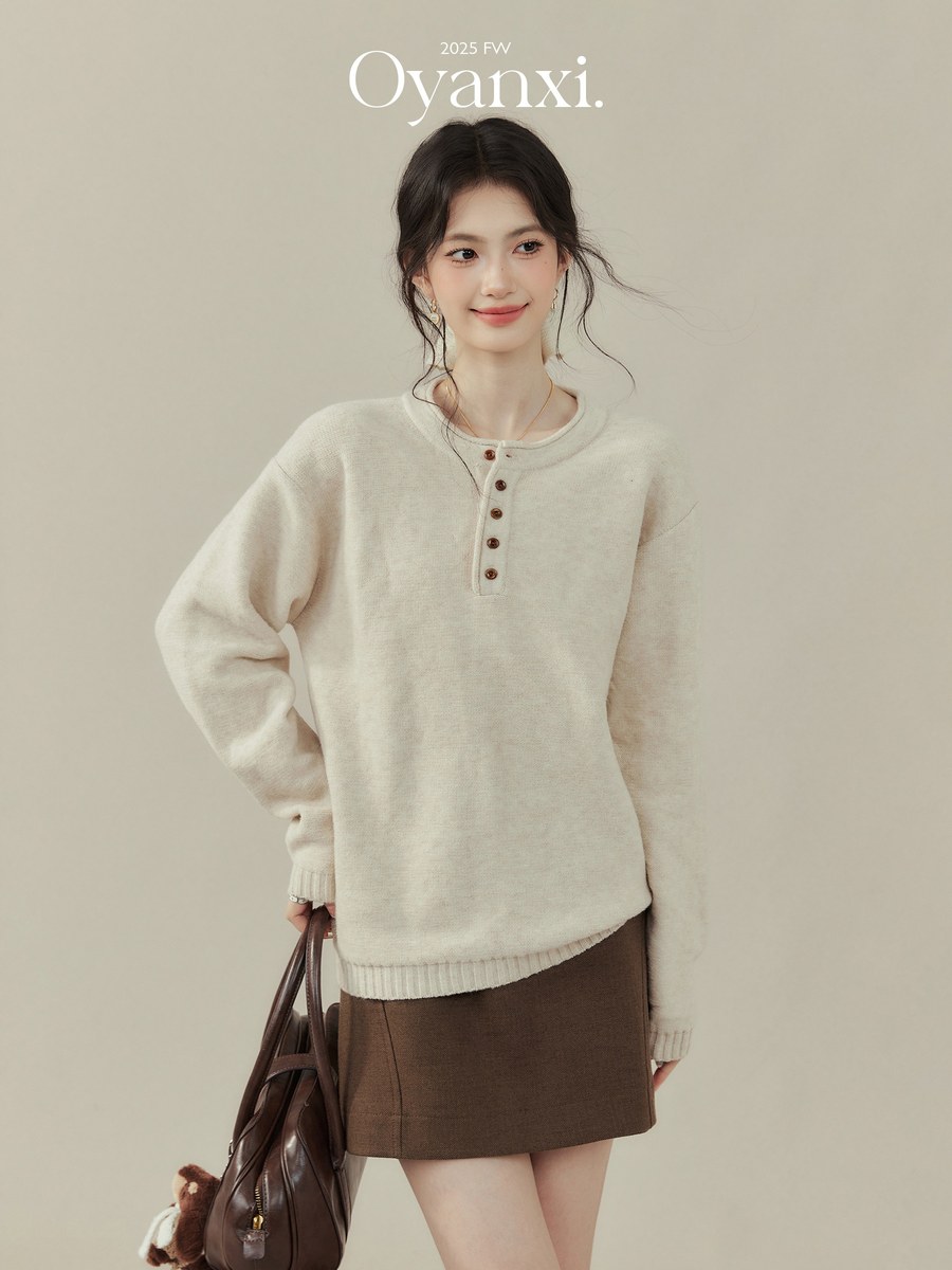 OYANXI ヘンリーネック ゆったり プルオーバーニット