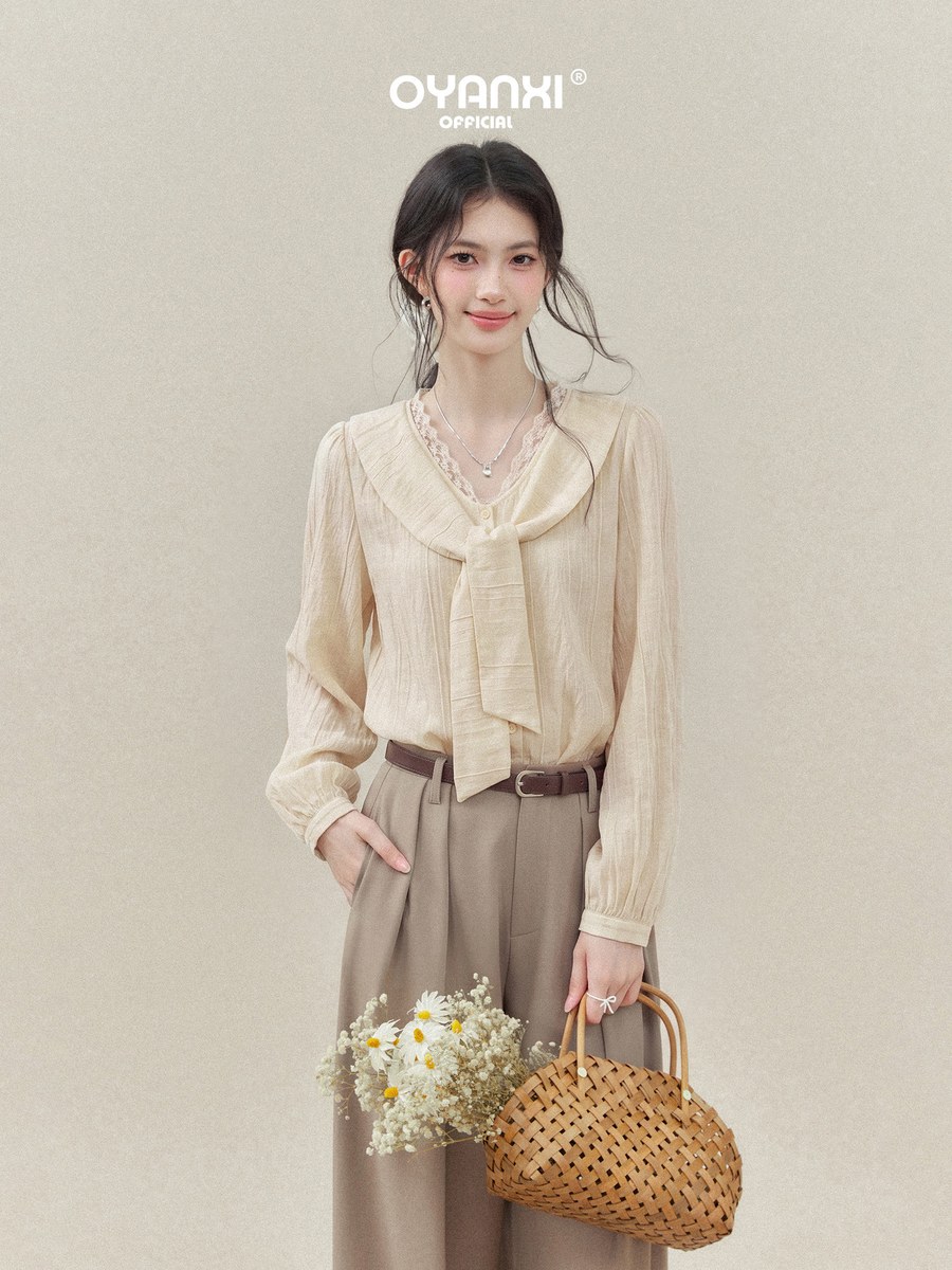 OYANXI フェイクレイヤード レースケープカラー ブラウス