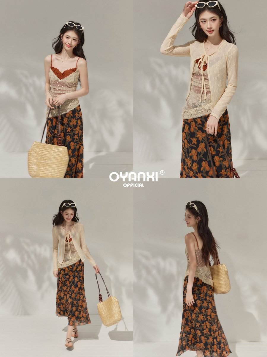 OYANXI カーディガン＆フェイクレイヤード キャミワンピース 2点セット