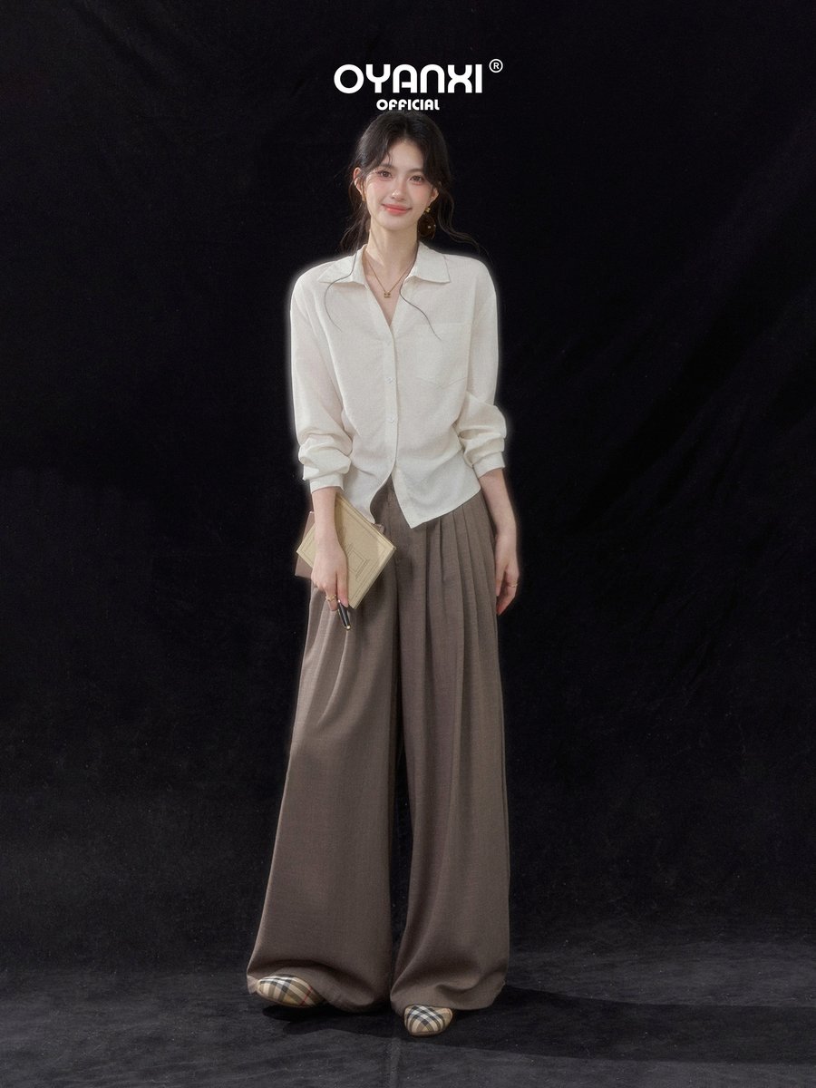 OYANXI V字タックウエスト ハイウエスト ワイドパンツ
