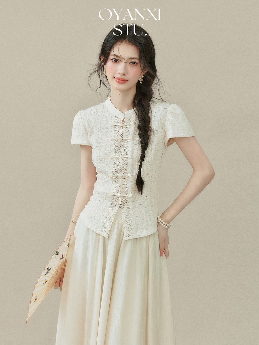 OYANXI チャイナ風 半袖Tシャツ アプリコット