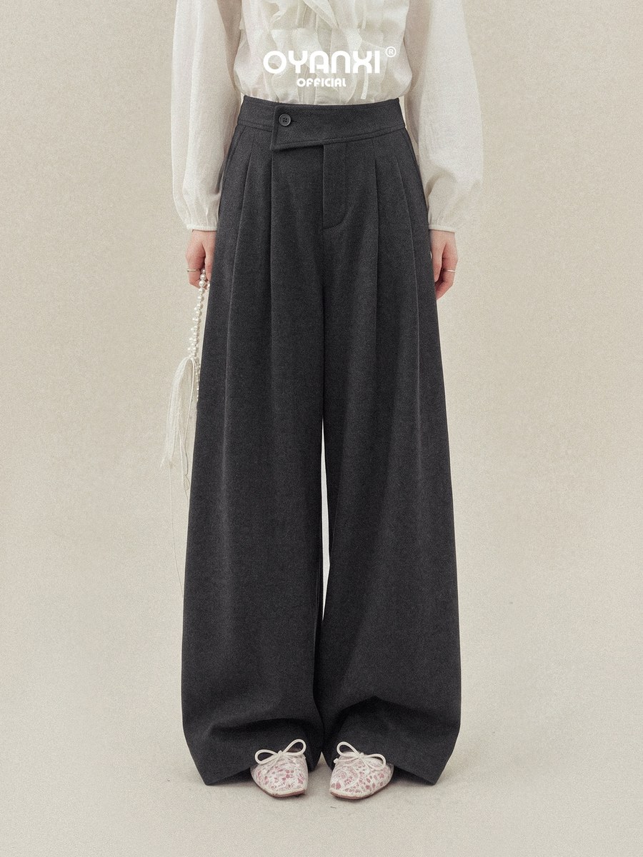 OYANXI タック入り ハイウエスト シンプル ワイドパンツ
