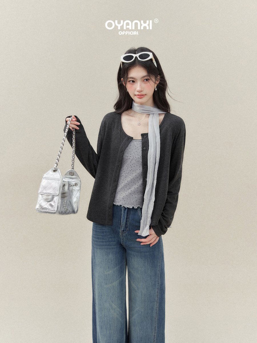 OYANXI ユーズド加工 ワイドストレート デニムパンツ