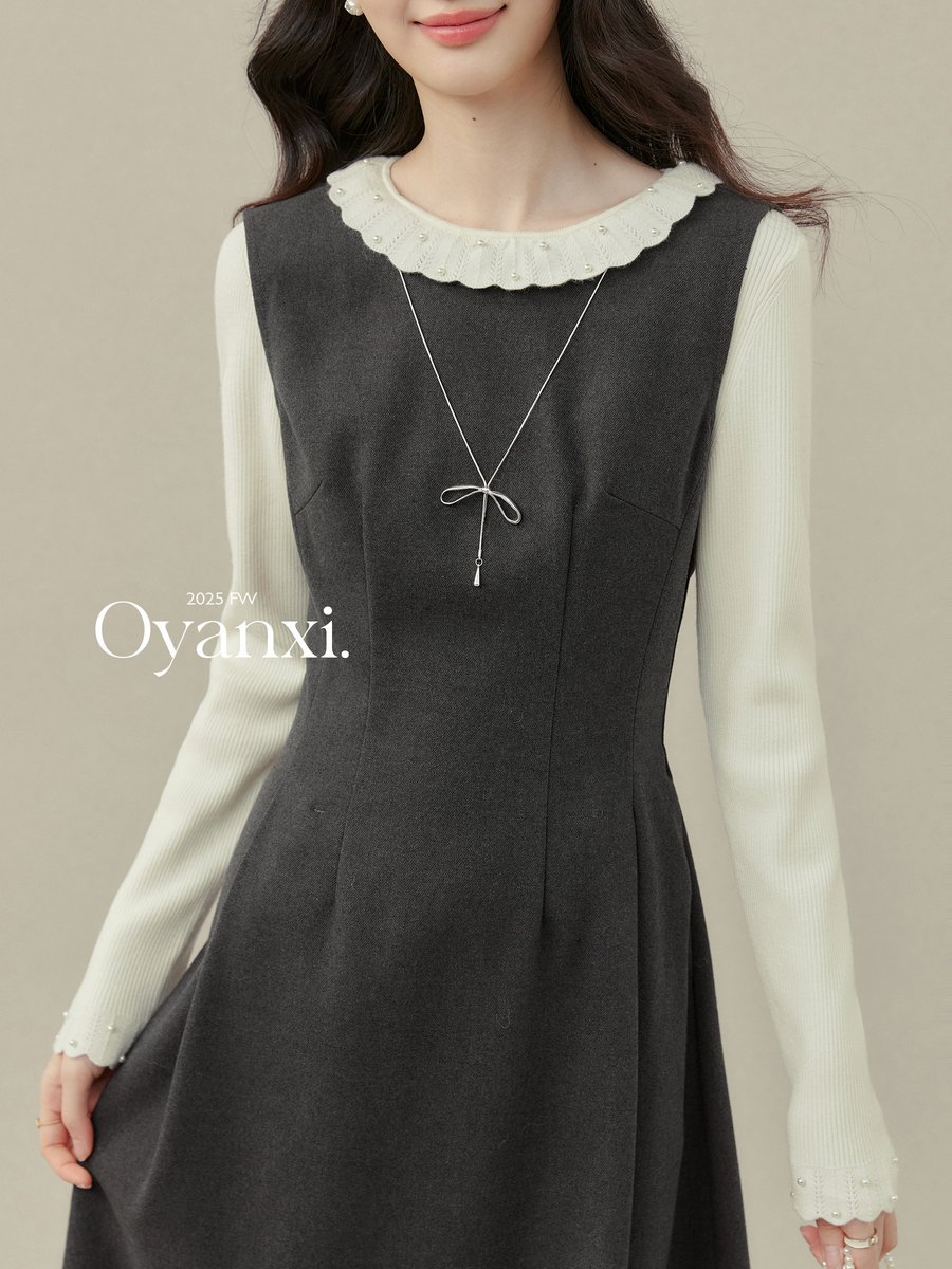 OYANXI ツイード風 ジャンパースカート ロングワンピース