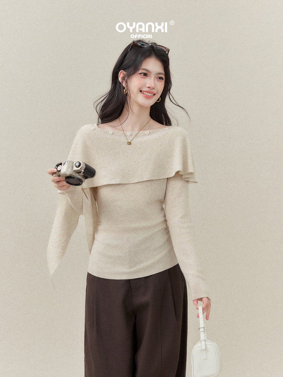 OYANXI 斜めショール レイヤード スリム長袖ニット 2点セット