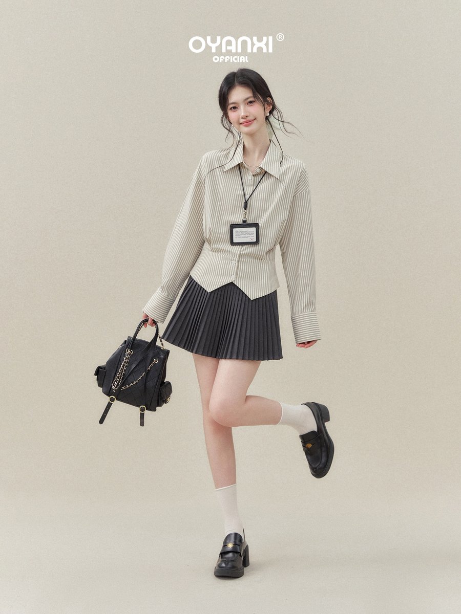 OYANXI ストライプ ボウタイ ウエストシェイプ シャツ