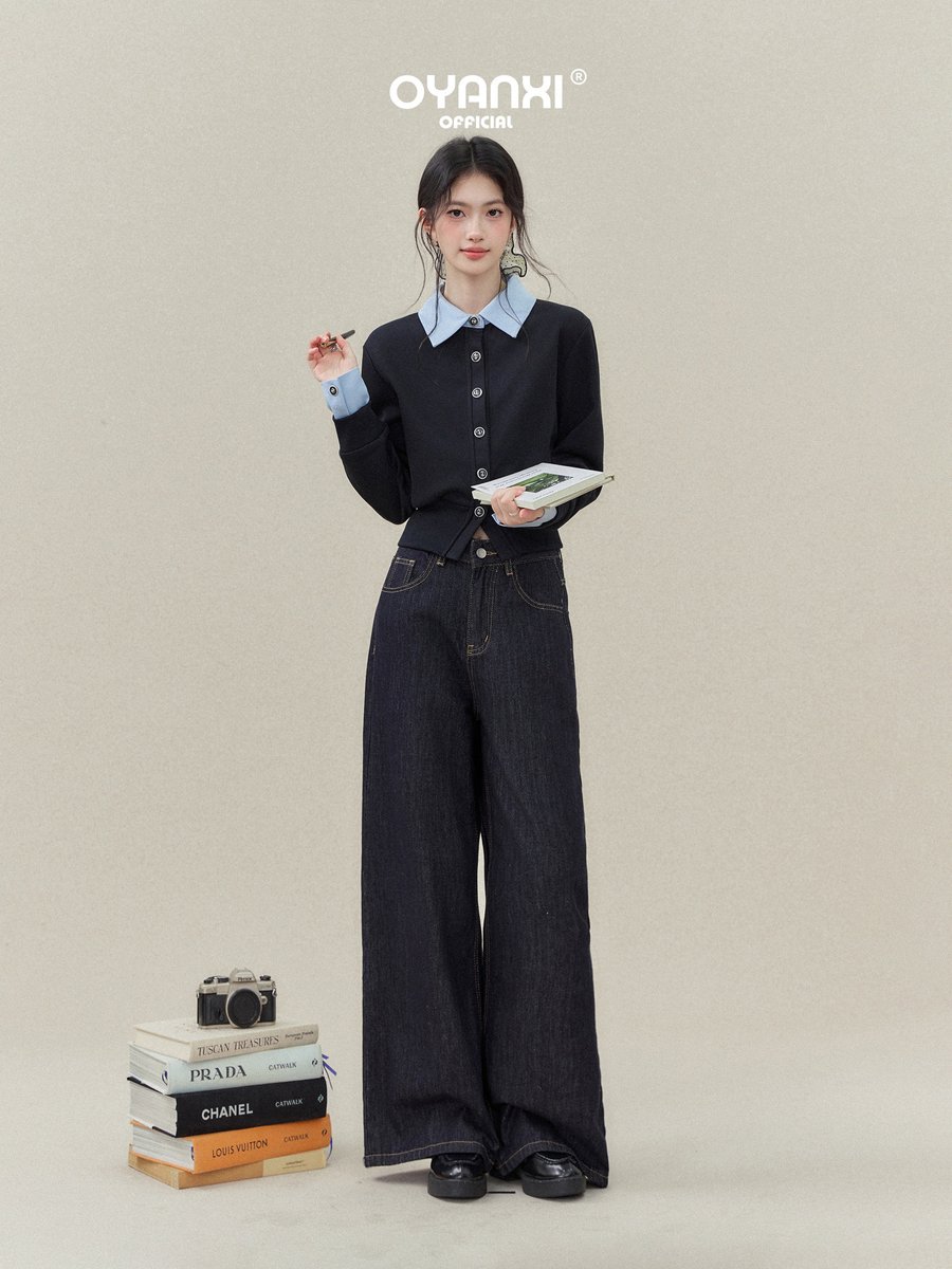 OYANXI レトロ ハイウエスト ワイドストレートデニム