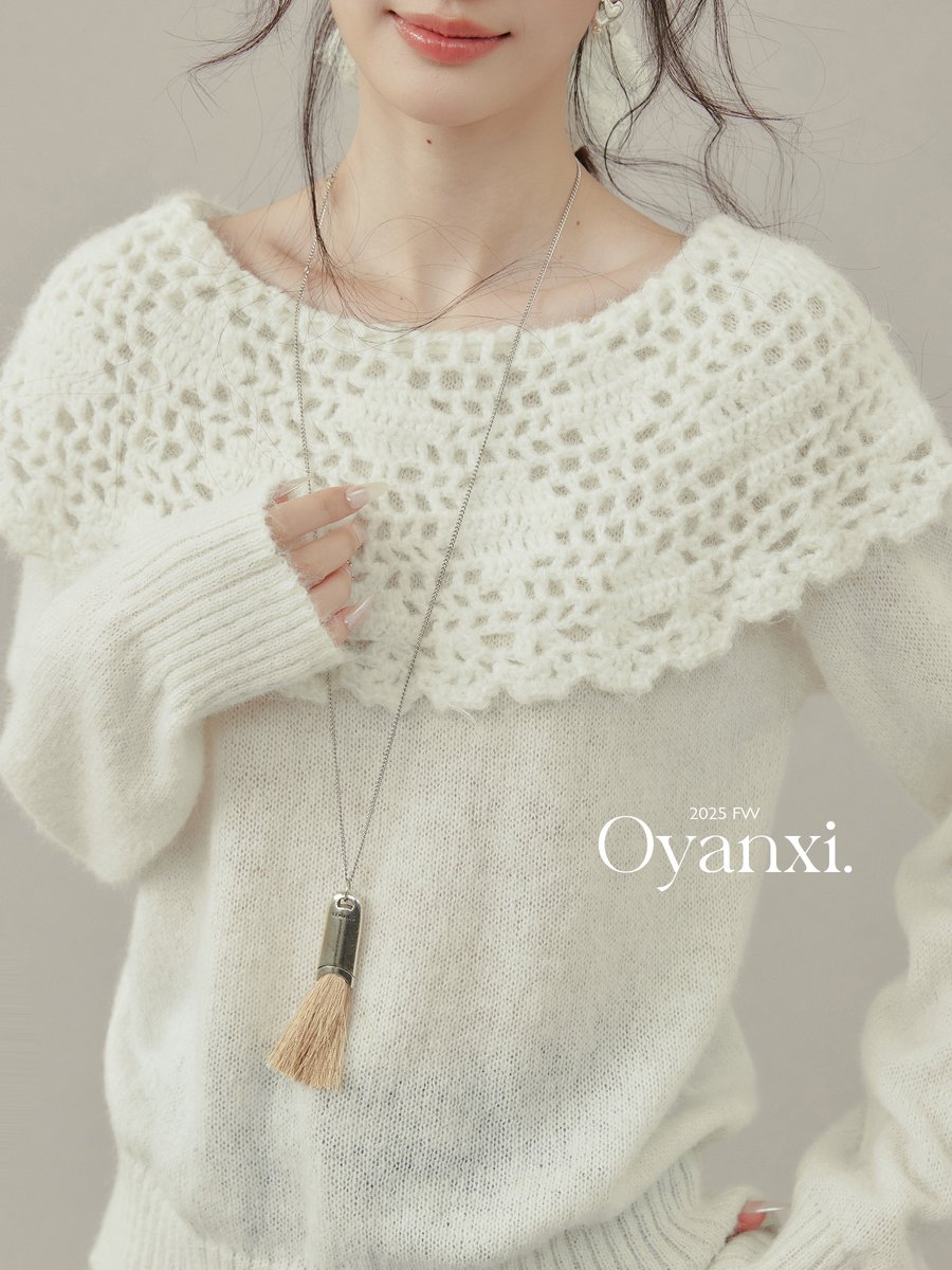 OYANXI クロシェ 透かし編み ホワイトニット