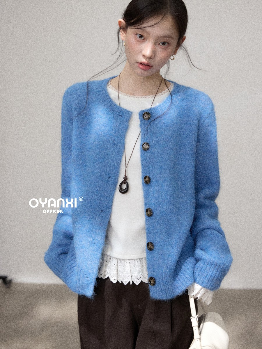 OYANXI クルーネック ショート丈 ゆったり ニットカーディガン