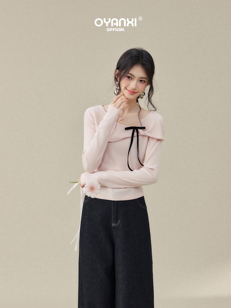 OYANXI リボン フィット 長袖Tシャツ