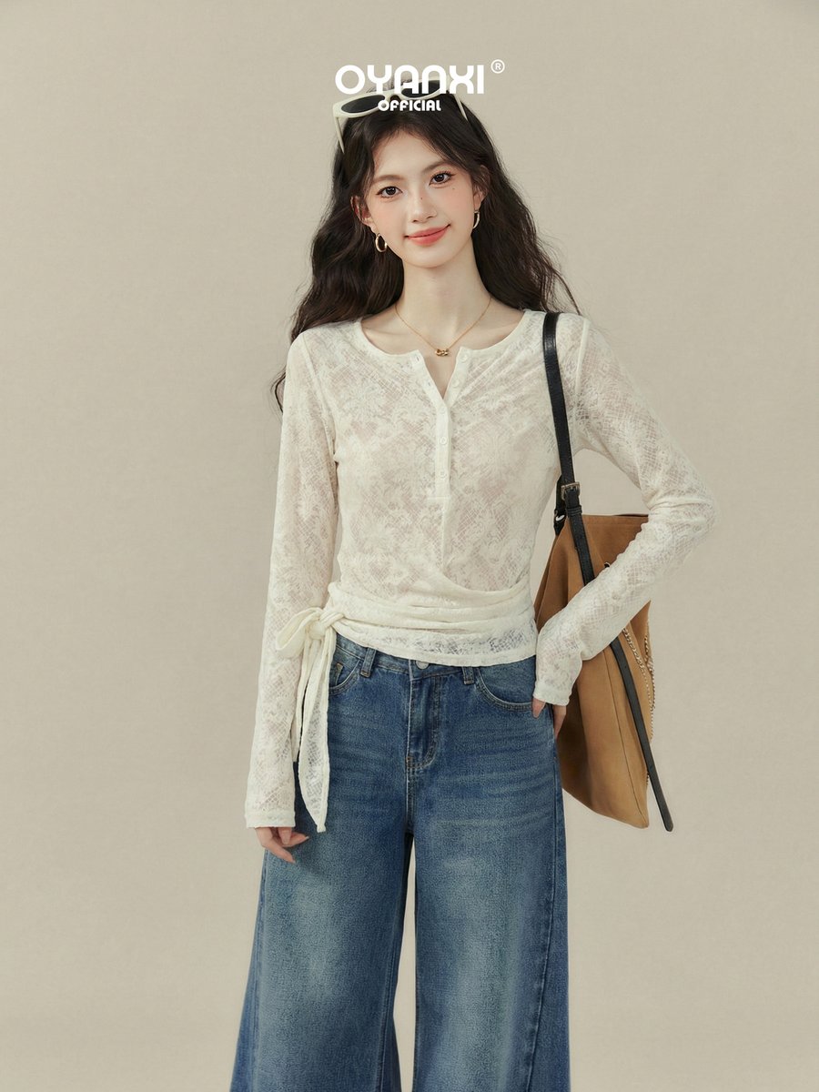 OYANXI ウエストリボン 長袖Tシャツ