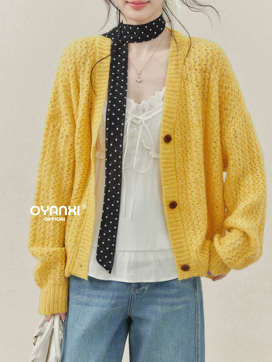 OYANXI 透かし編み ゆったり ニットカーディガン