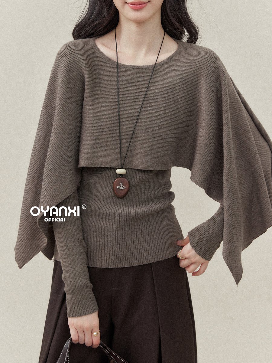 OYANXI ケープ付き 長袖ニット 2点セット