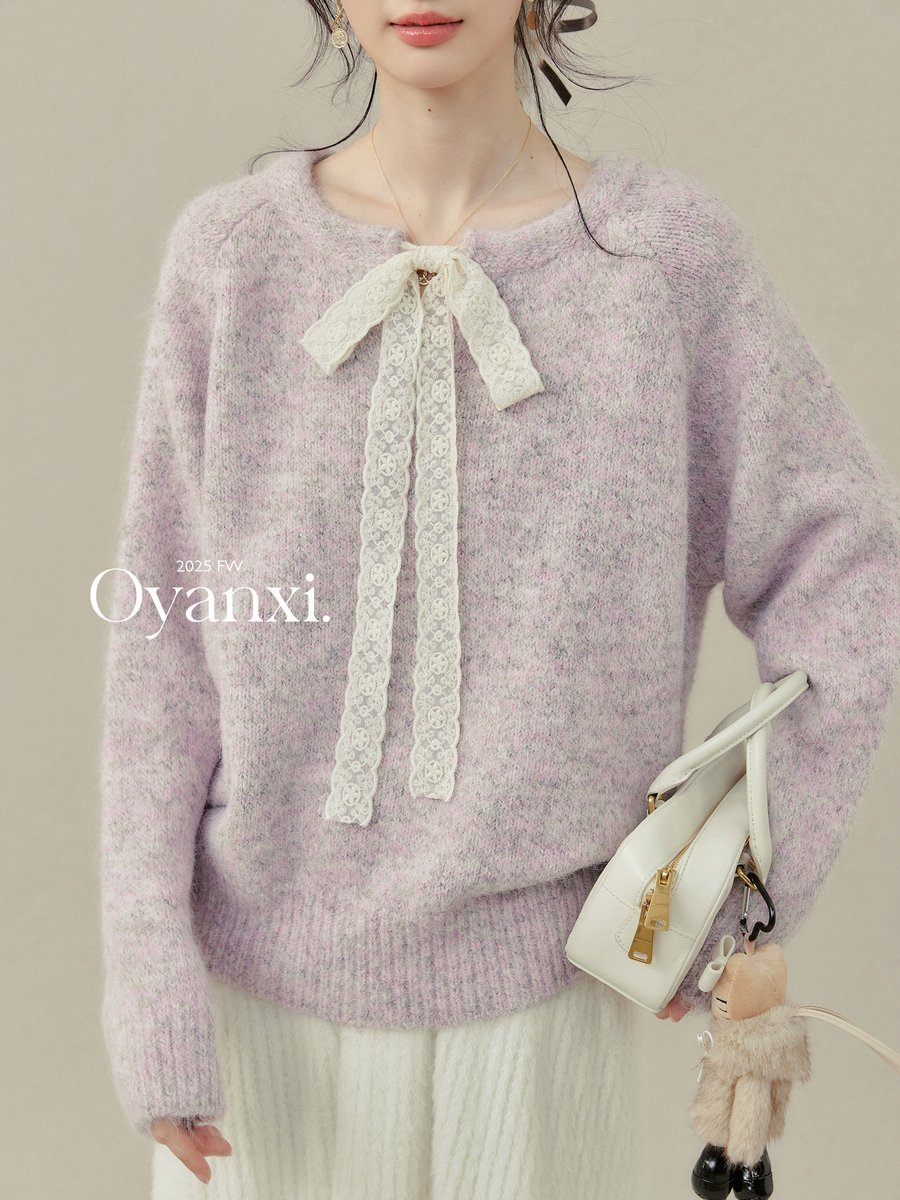 OYANXI レース リボン ニットインナートップス
