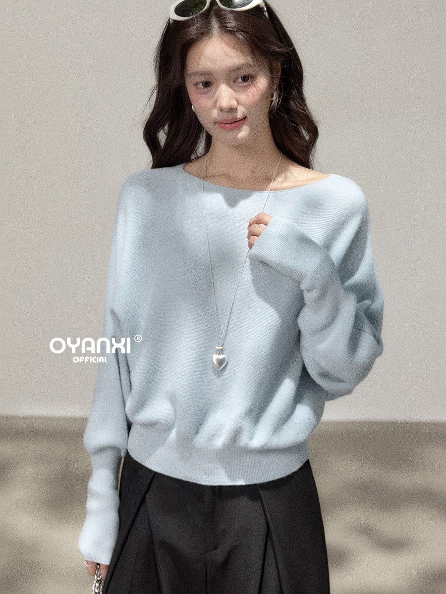 OYANXI ボートネック ドルマンスリーブ ゆったりニットセーター