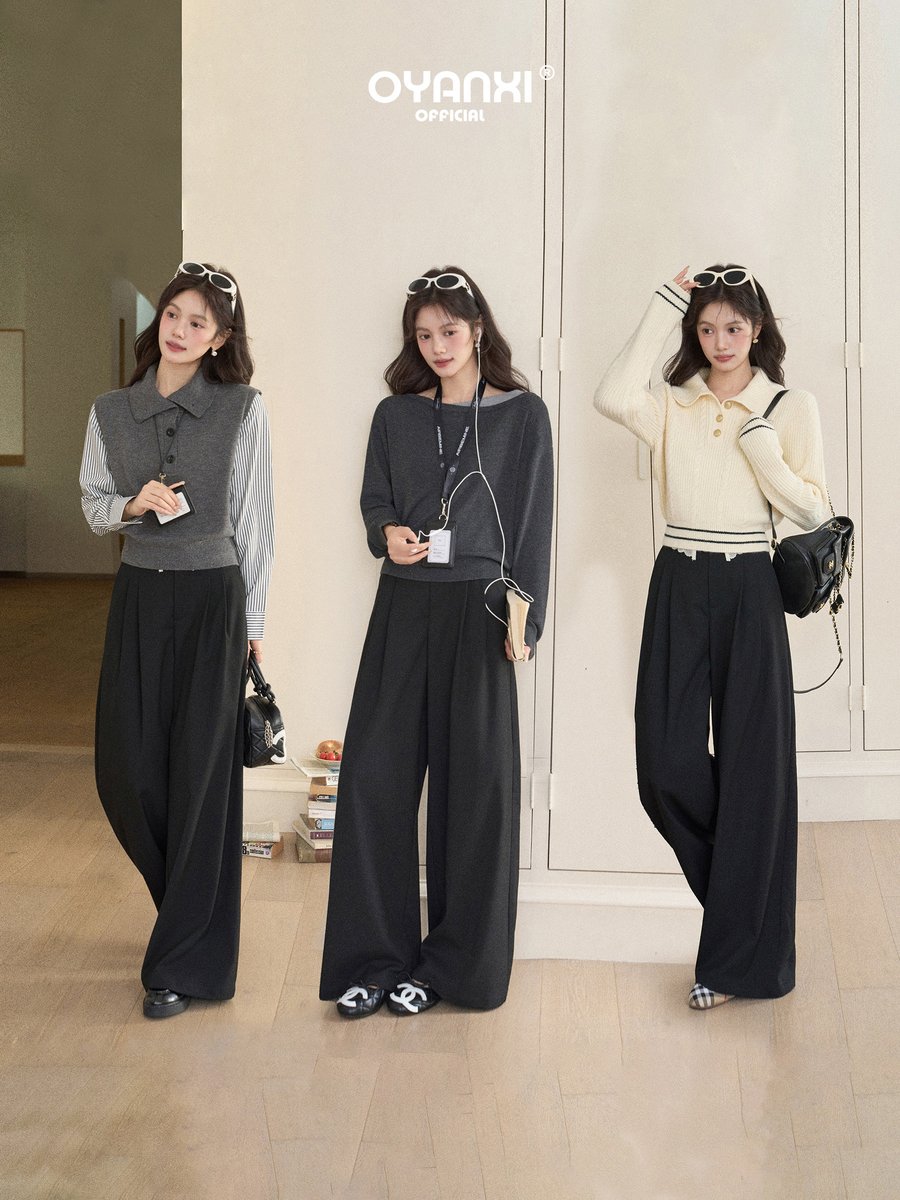 OYANXI レース 折り返しウエスト ワイドパンツ