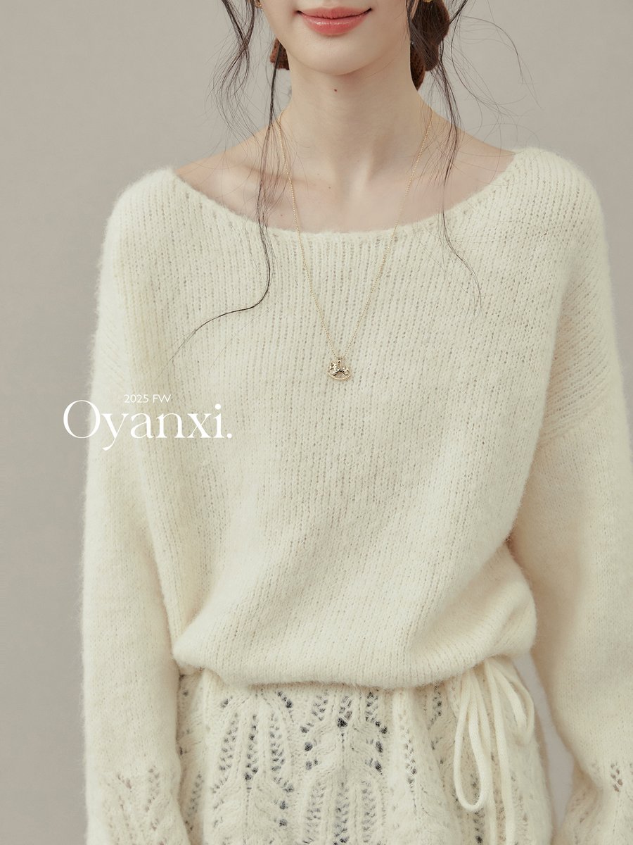 OYANXI レースアップ 透かし編み 長袖ニット