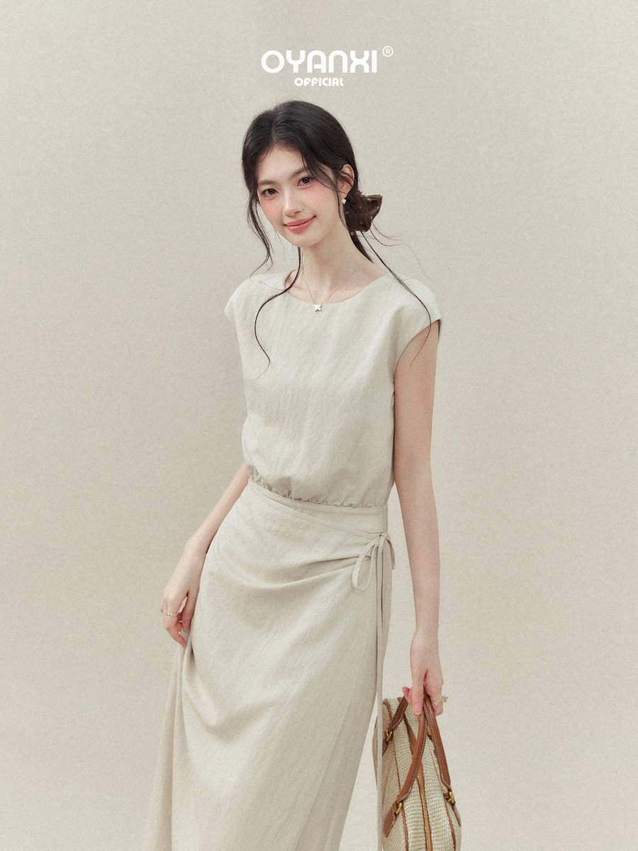 OYANXI シンプル クルーネック ウエストシェイプ ワンピース