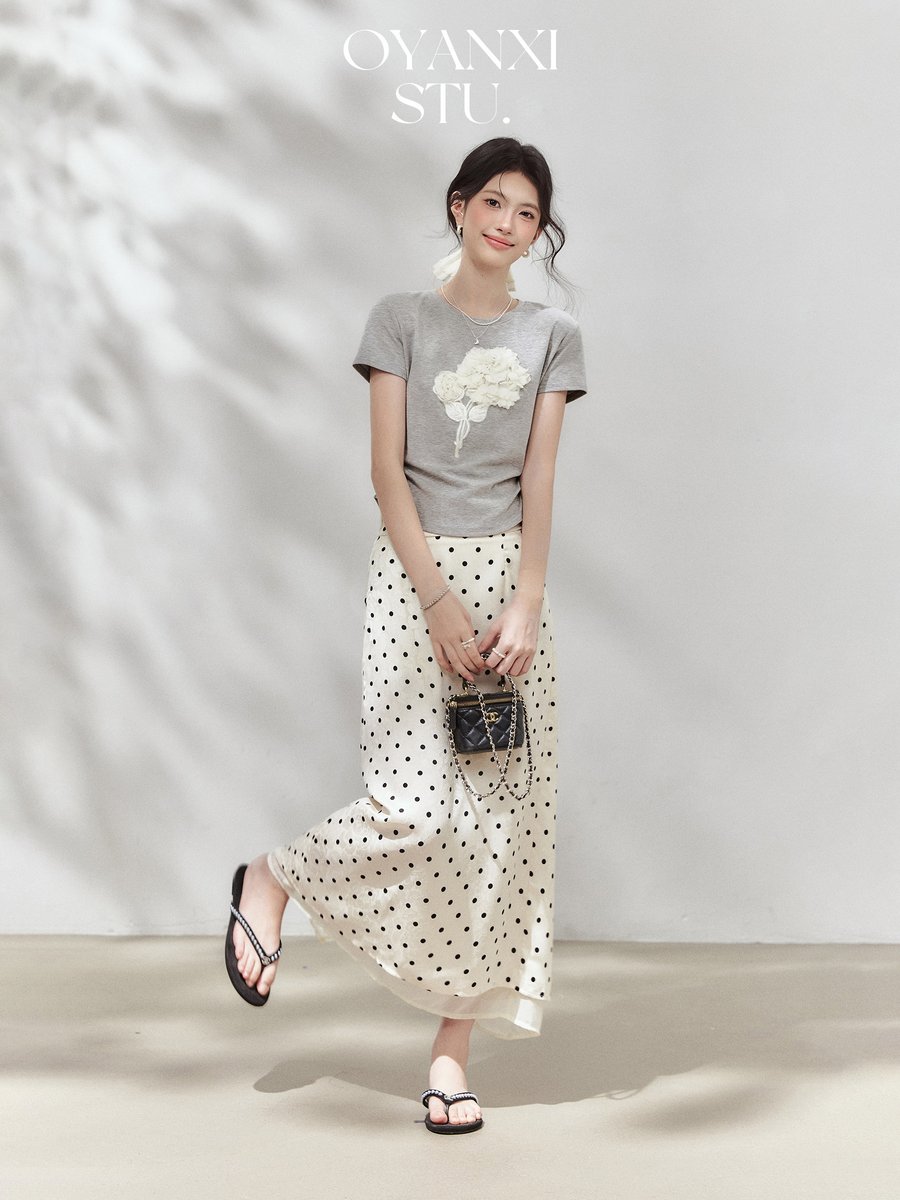 OYANXI 立体フラワー ギャザー 半袖Tシャツ