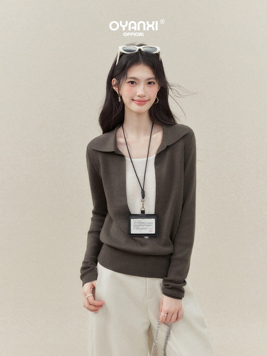 OYANXI 深Vネック フェイクレイヤード ゆったりニット