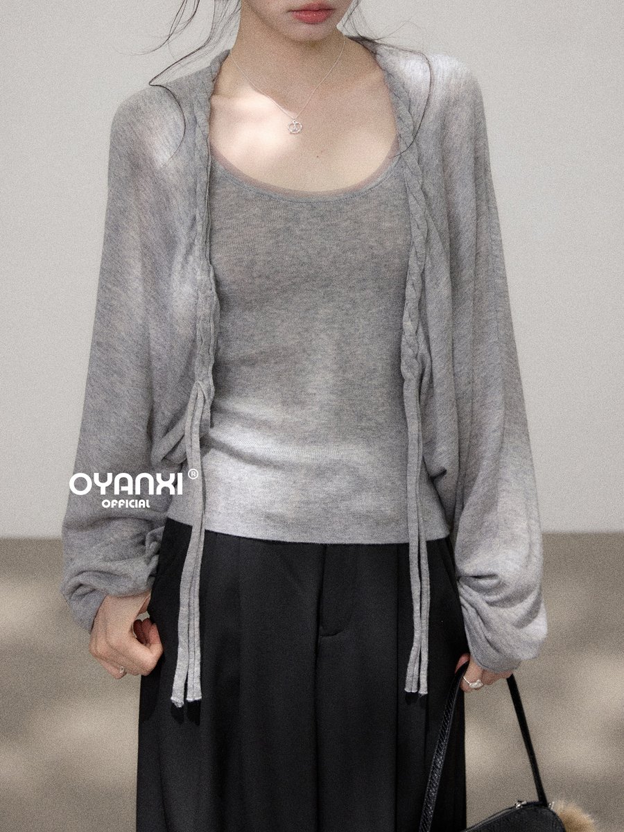 OYANXI ケーブル編み ニット羽織り×ベスト レイヤード 2点セット