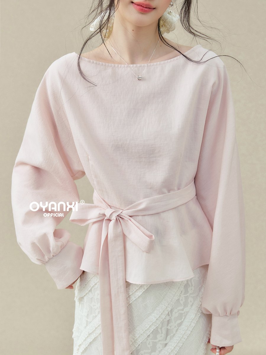 OYANXI ウエストリボン 長袖ブラウス