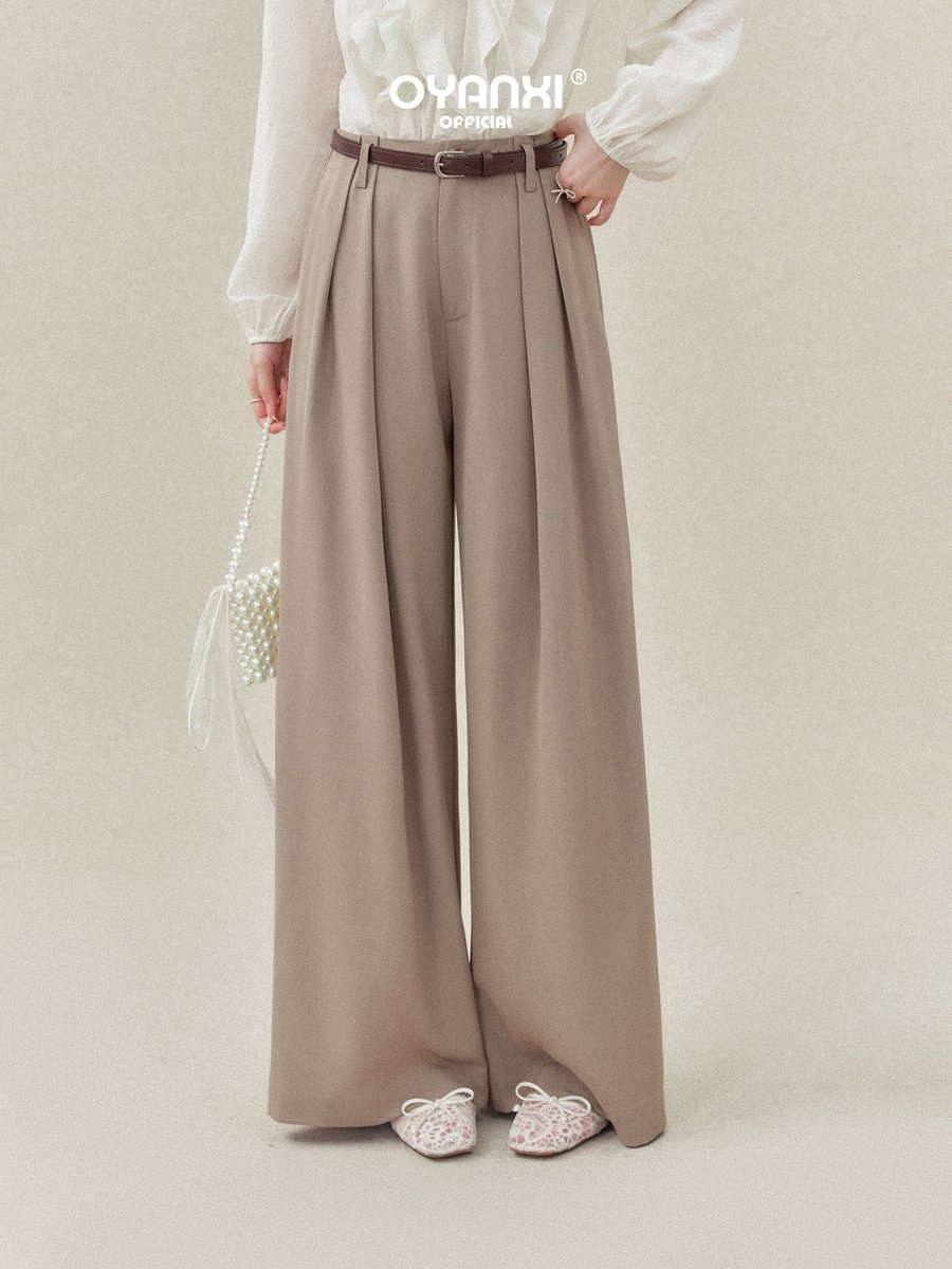 OYANXI タック入り ハイウエスト ワイドパンツ