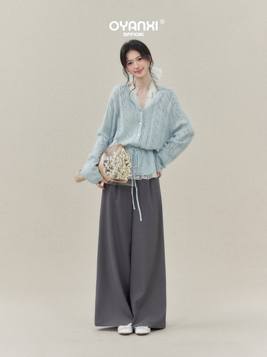 OYANXI ホルターネック レースキャミ＆透かし編みニット セット