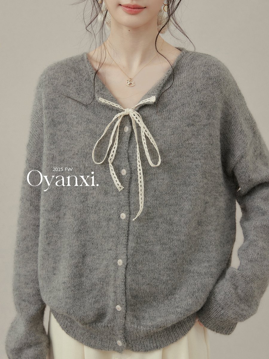 OYANXI レーストリム ふんわり ニットカーディガン