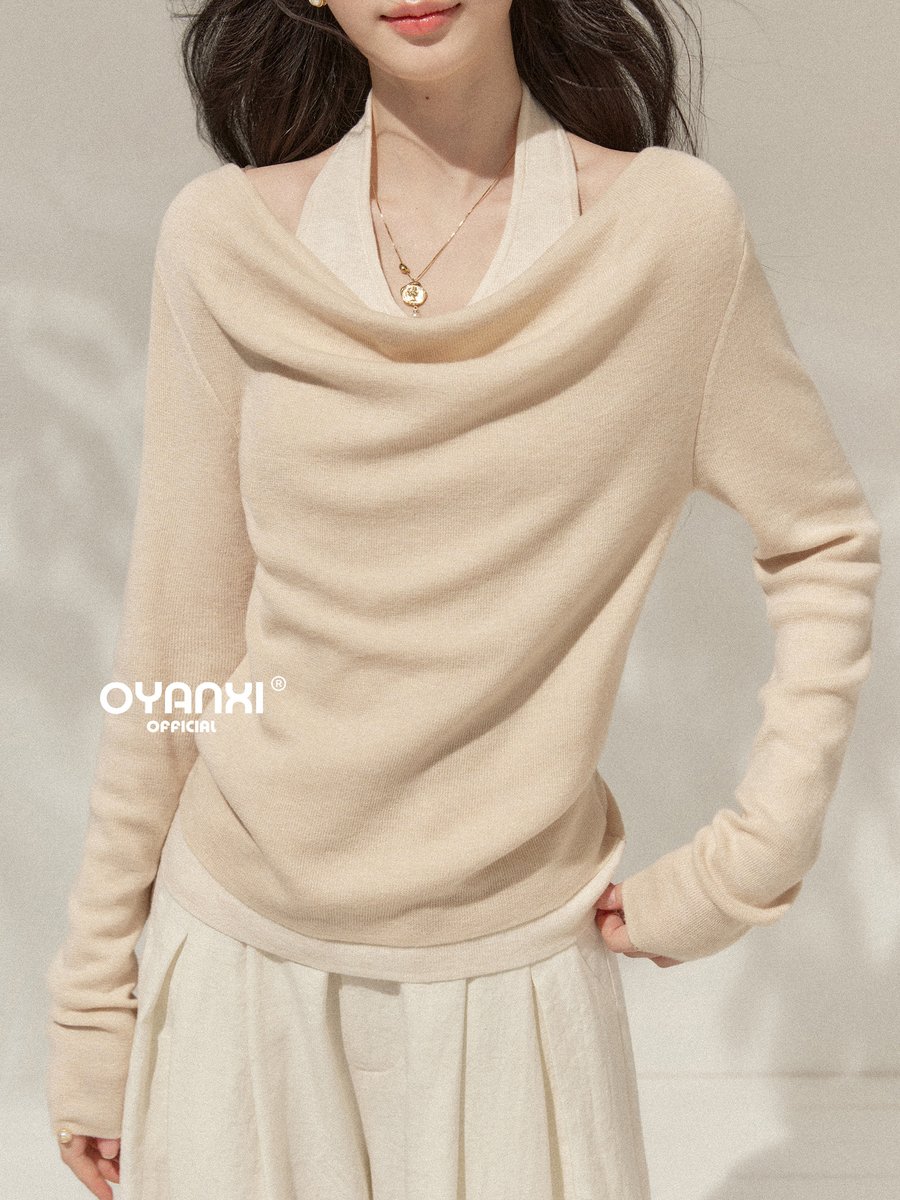 OYANXI 配色 ホルターネック フェイクレイヤード ニット