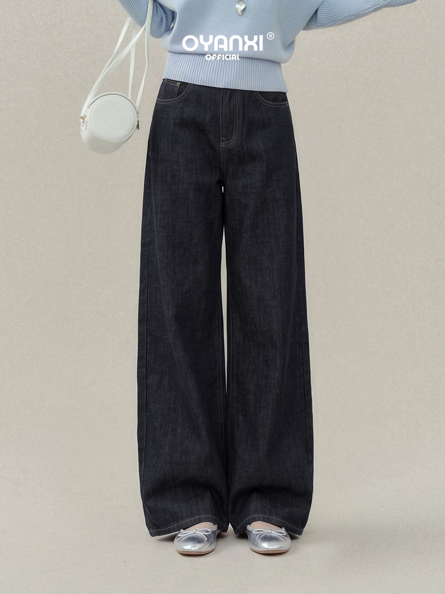 OYANXI アシンメトリーリボン ハイウエスト ワイドデニムパンツ